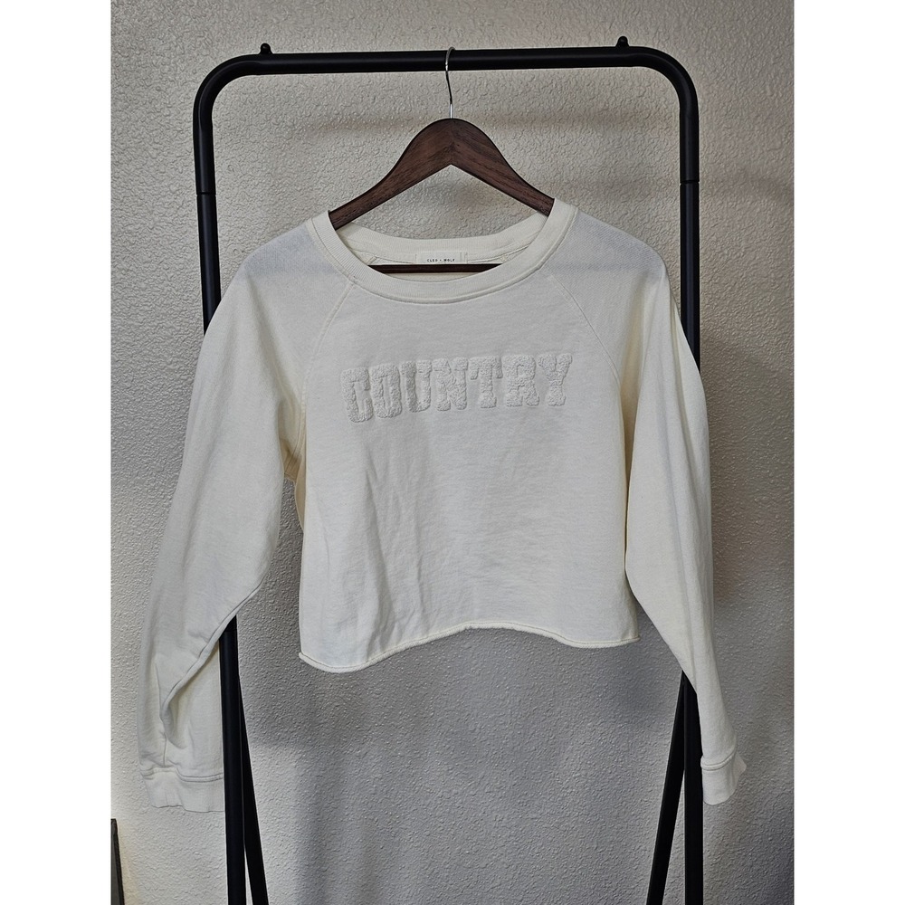Cleo + Wolf Women's Asher Flocked Cropped Pullover White COUNTRY Size Med